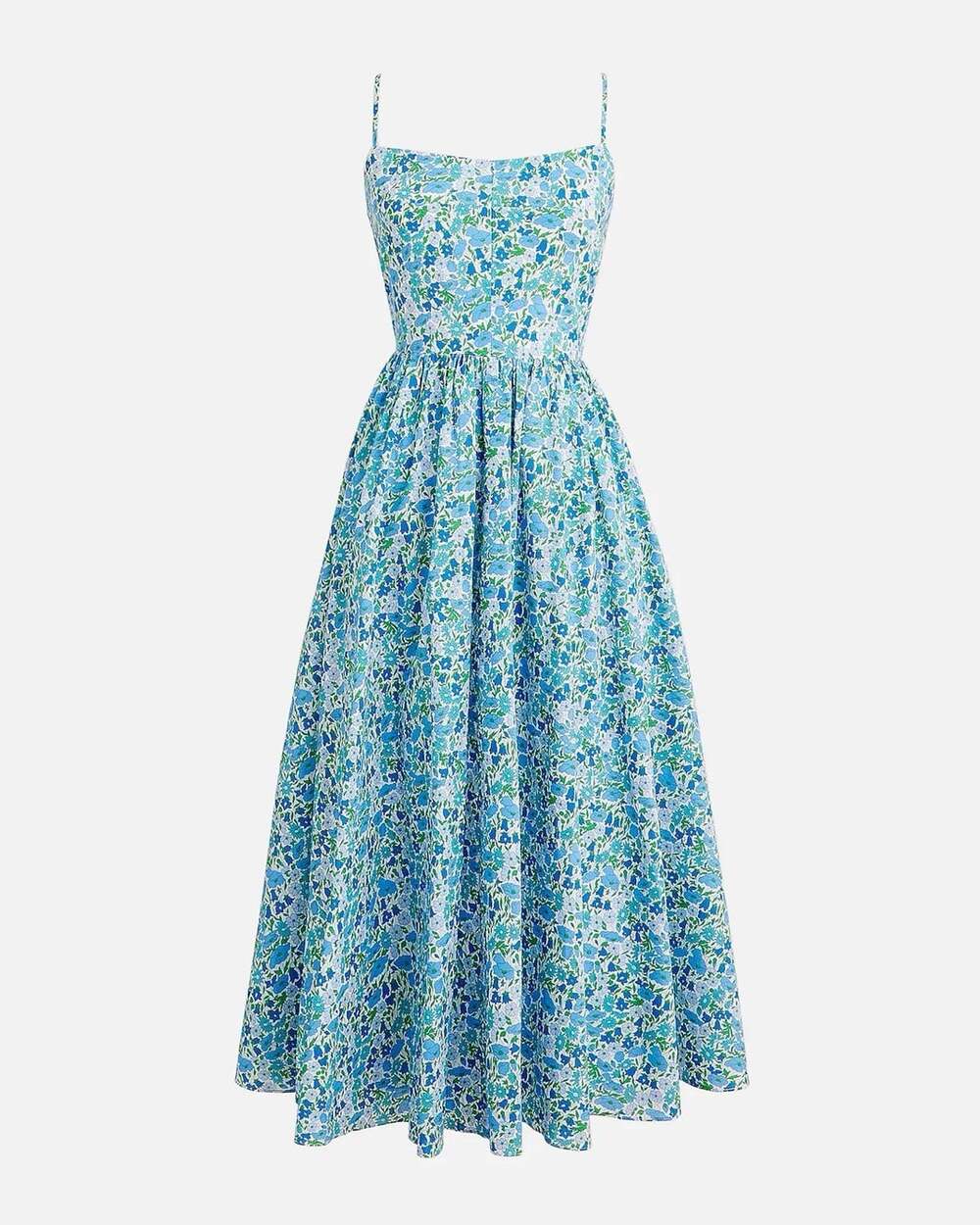 J. Crew Liberty Fabrics A Line Cotton Midi Dress 4 Blue Green Poppy Sleeveless